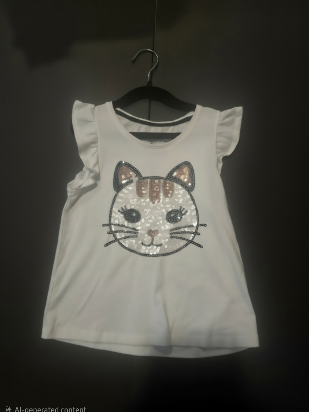 Rachel Zoe White Girls Sequin Cat Tank with Ruffle Shoulders